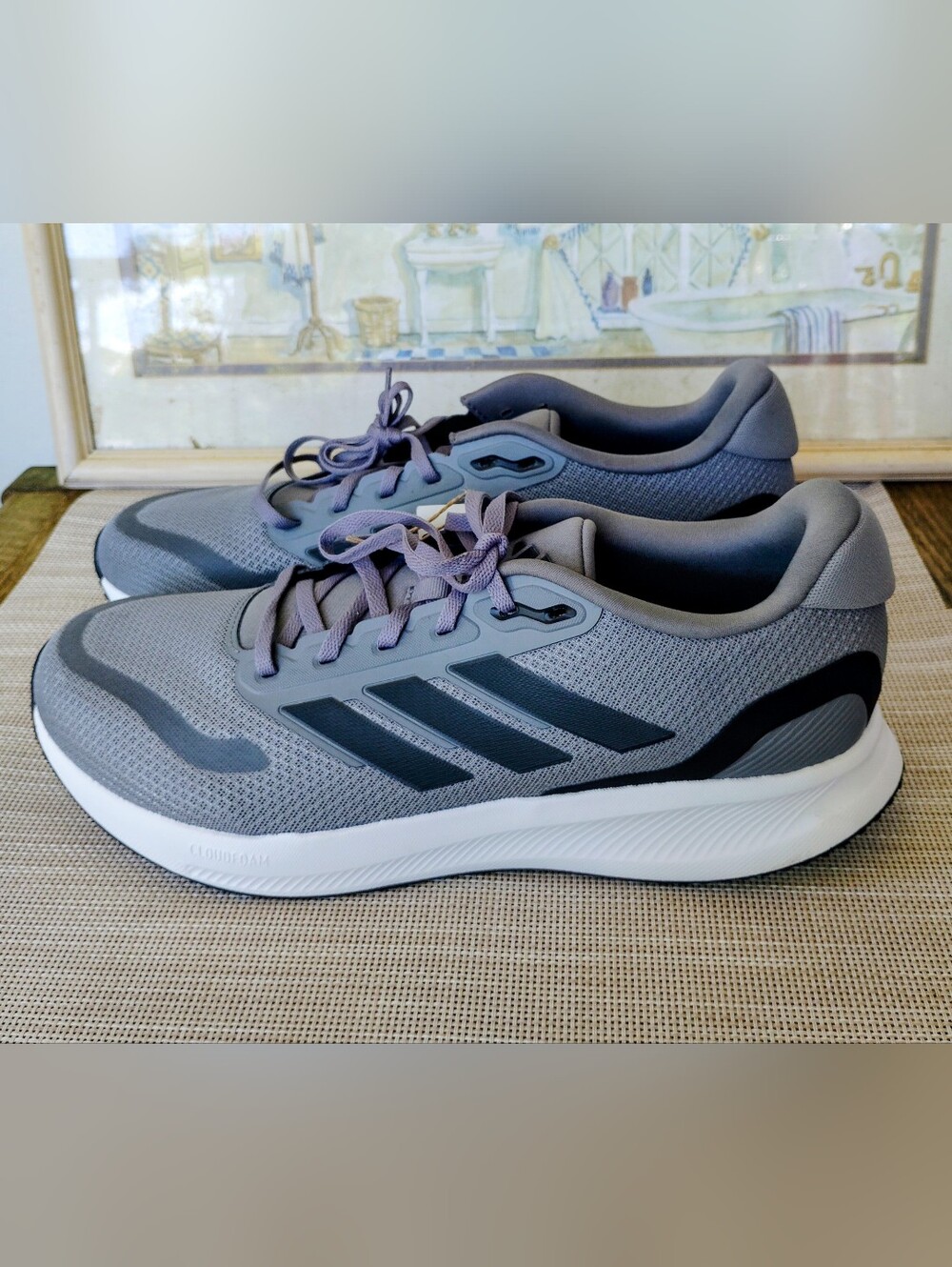 NWT Men's Adidas "Runfalcon 5 Wide" Grey Mesh/White Running Shoes. Size 11.5W